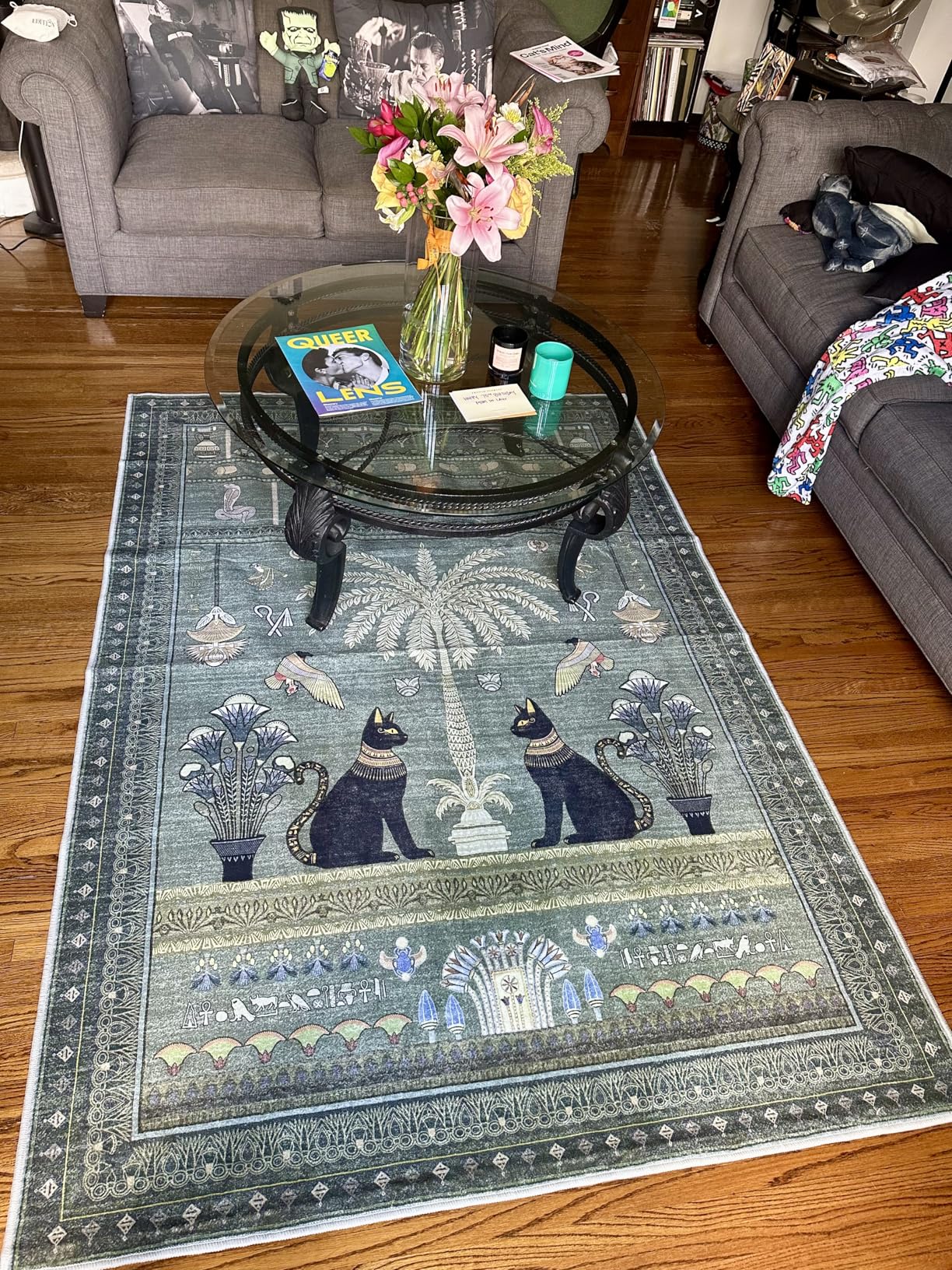 Washable Beige Egyptian Cat Rug | Ravin Revival Style - Lahome