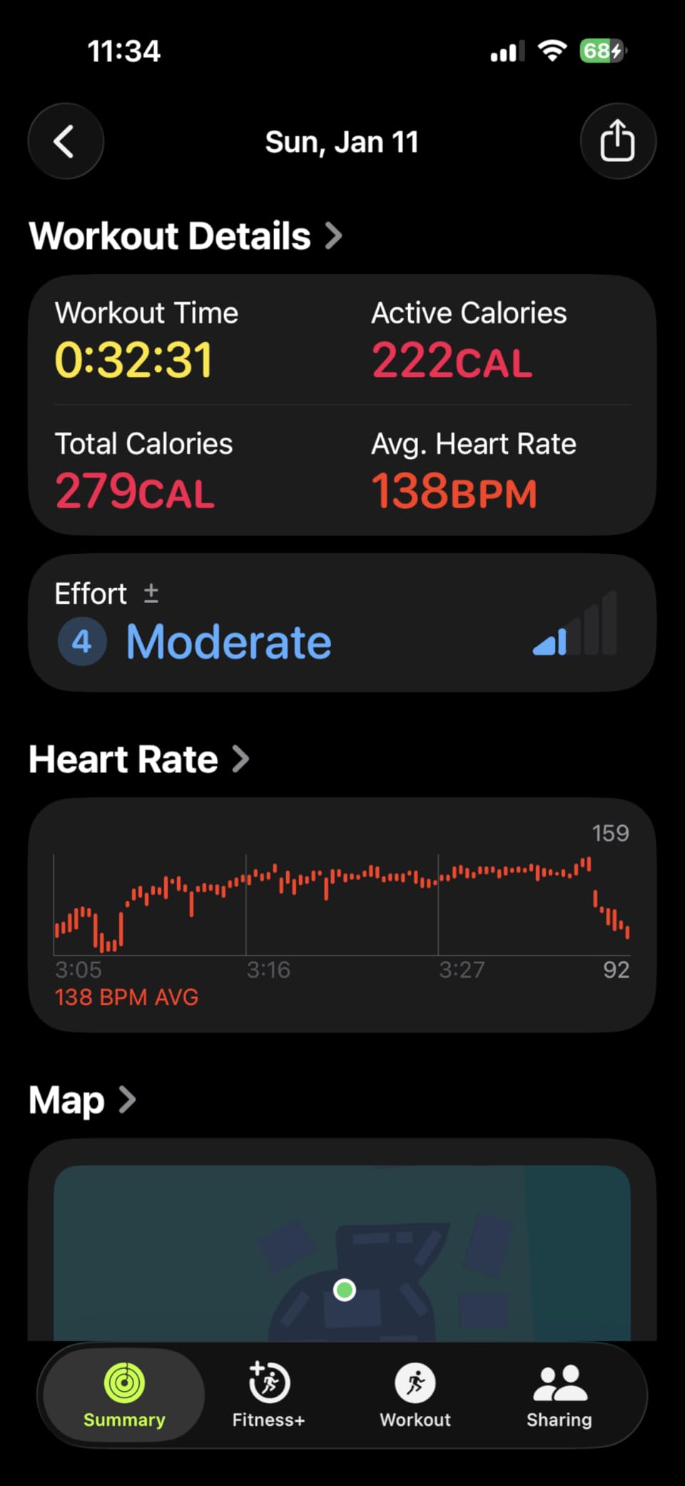 Customer workout summary screenshot
